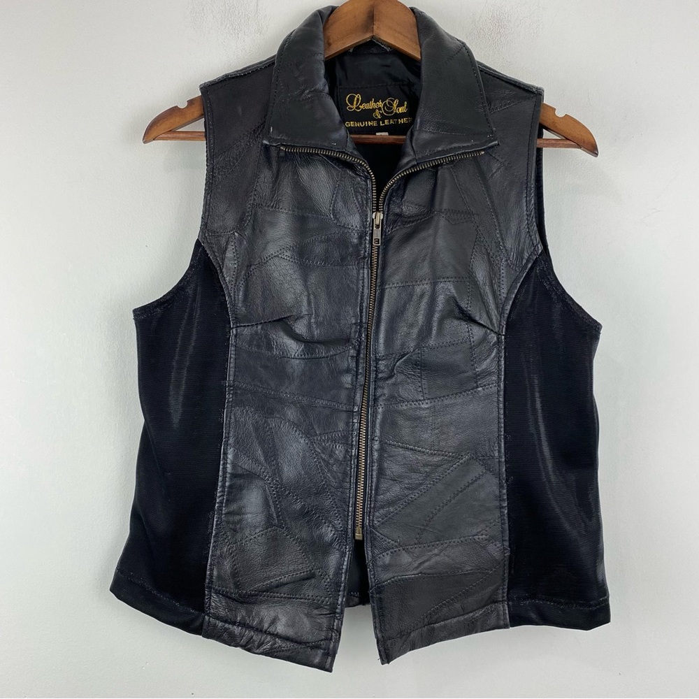 Leather & Soul size Large Women’s Black Patchwork Leather Zip Vest